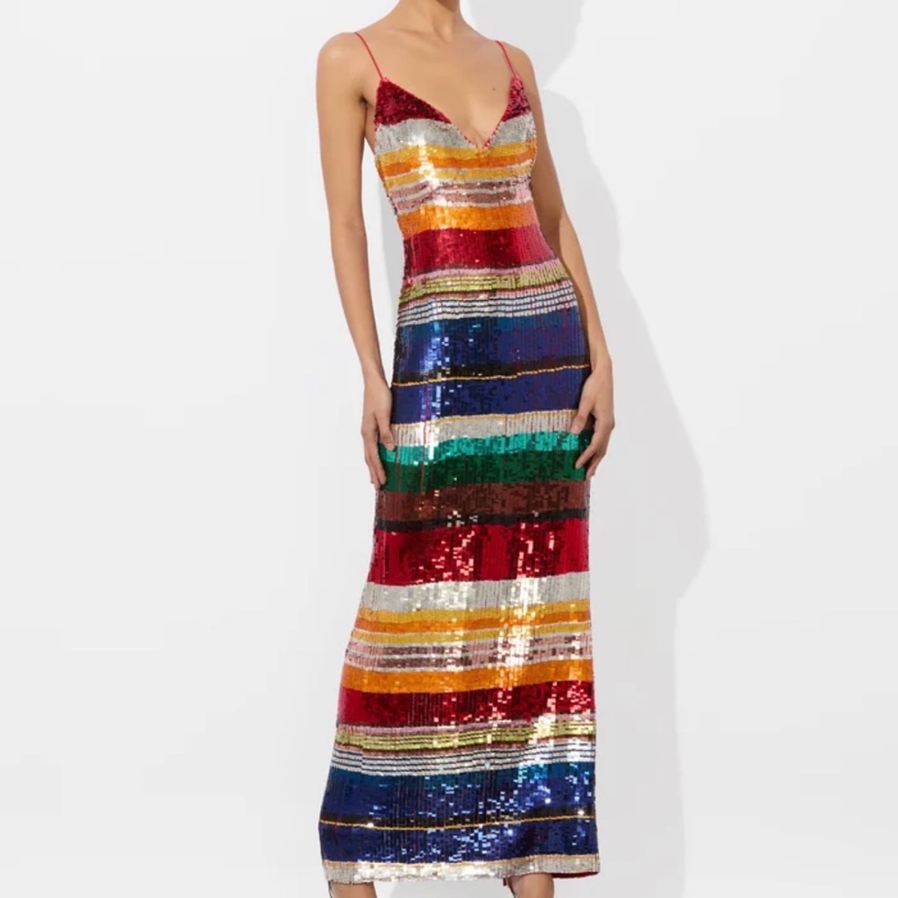 Alice + Olivia Vibrant Striped Sequin Maxi Dress